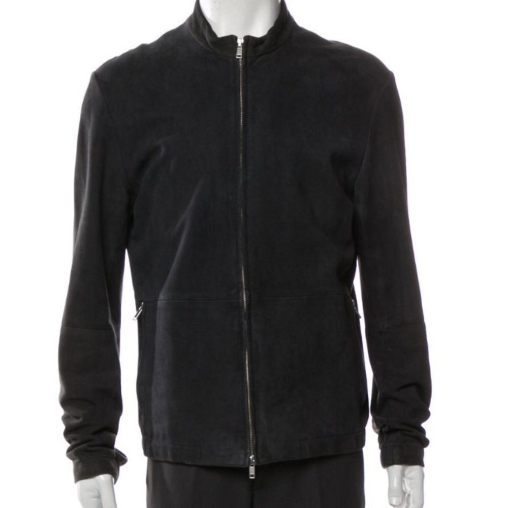 Theory Men’s Moore Grand Lamb Leather Bomber Jacket Navy Blue Size S